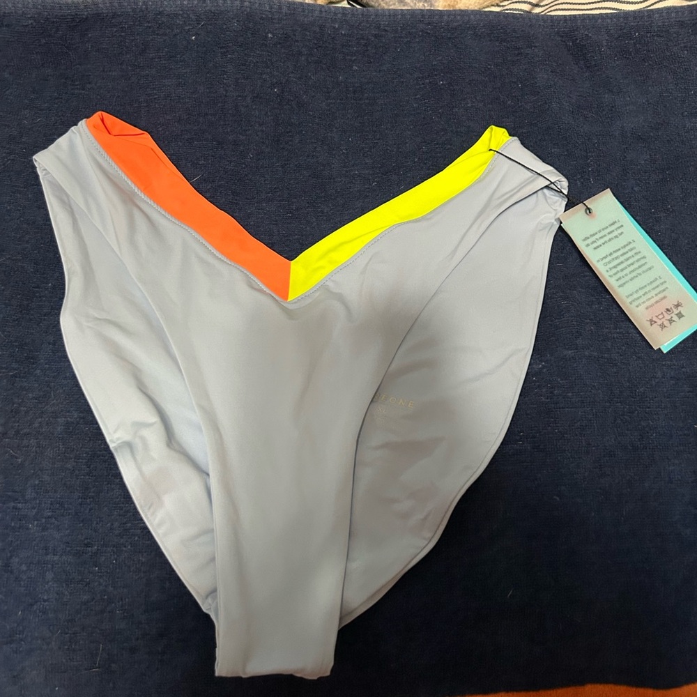 OneOne Swim light blue, yellow, and orange bikini bottoms